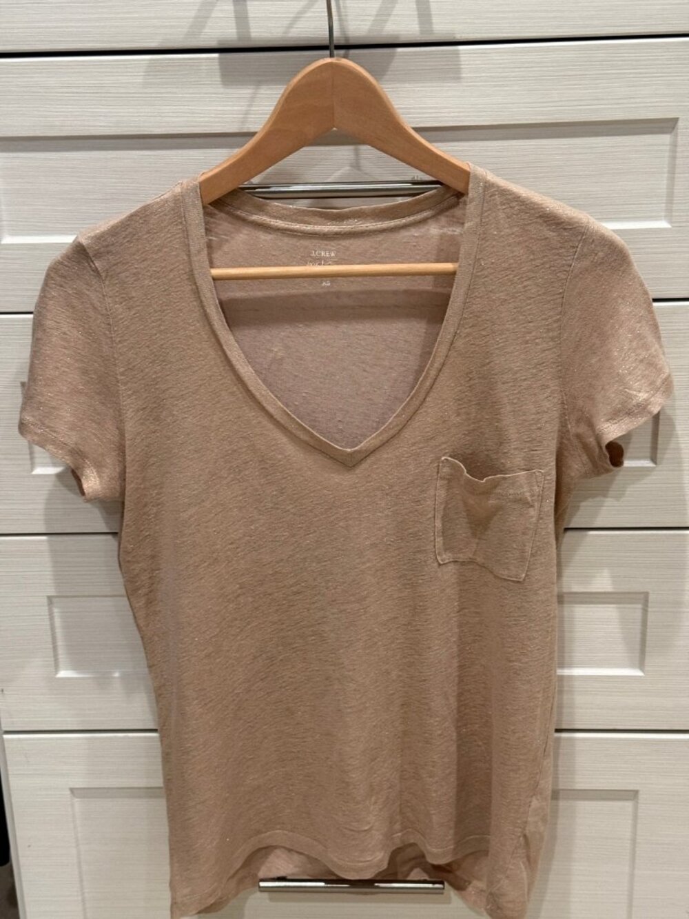 J.Crew 100% Linen V Neck Pocket Tee Size XS